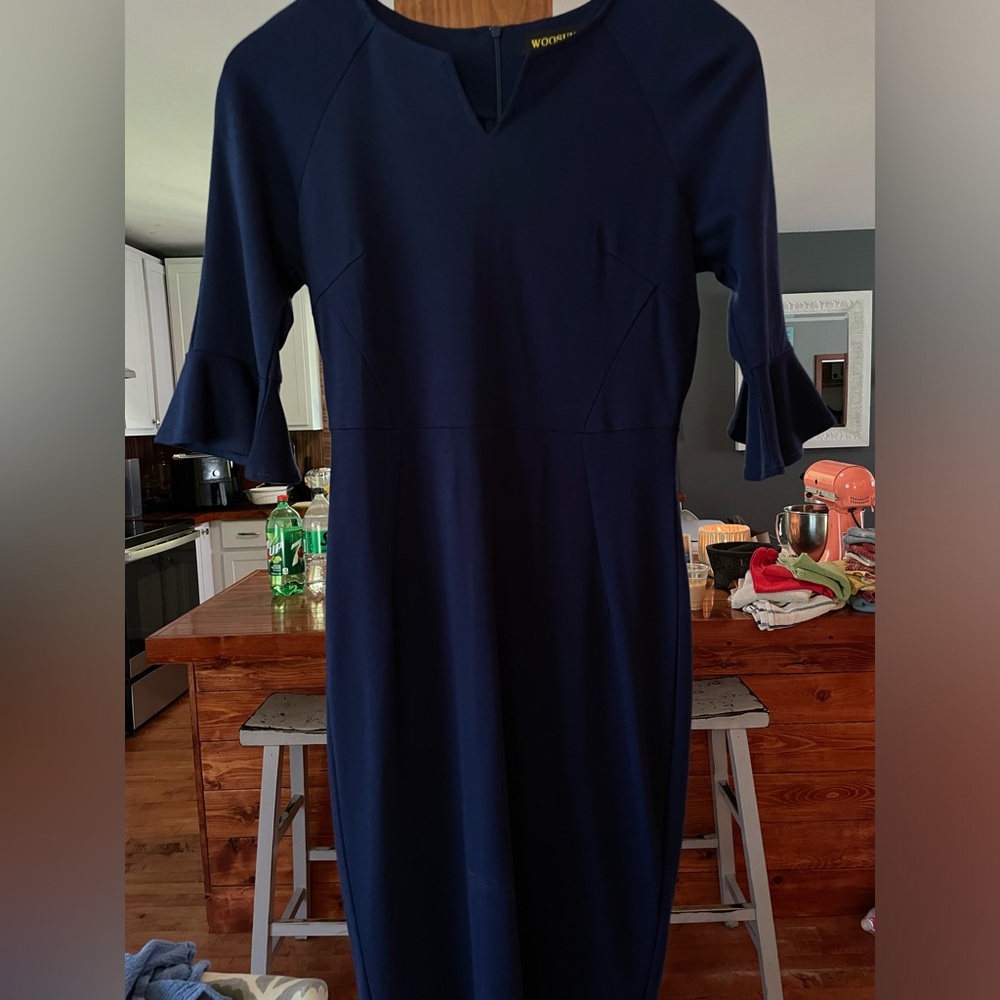 Elegant Navy/Sapphire blue under knee length dress. WILL DRY CLEAN!